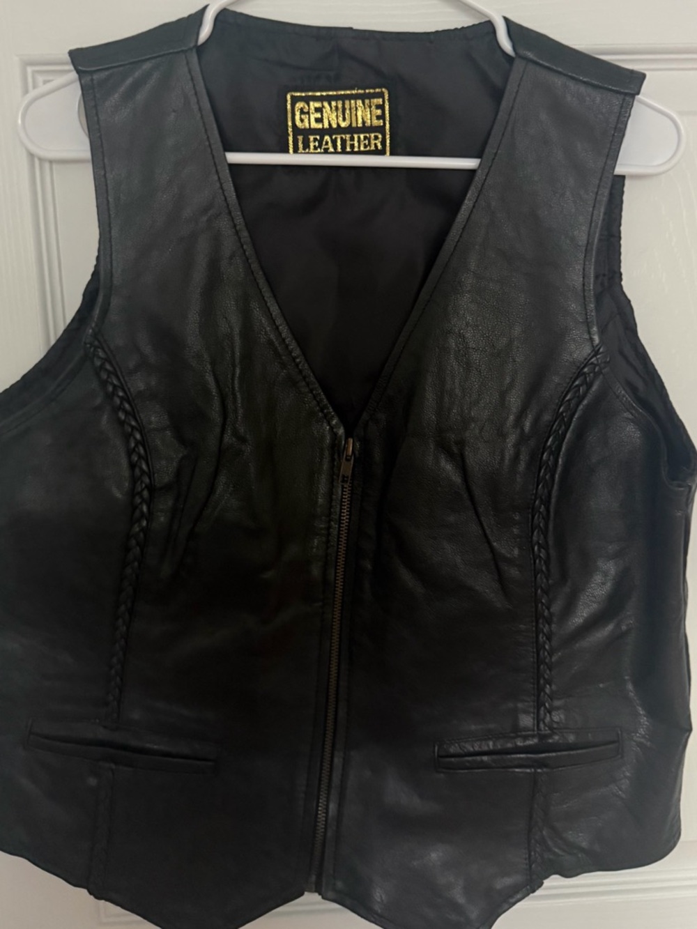 Genuine Leather Black Zip Front Vest